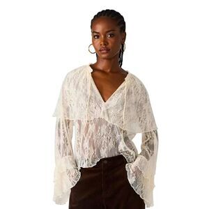Steve Madden Cream Saylor Lace Ruffle V-Neck Top Size S NWT